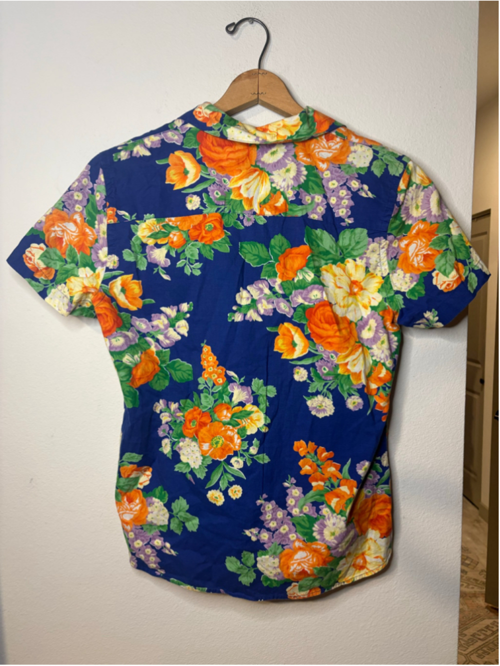 Vintage Lauren Ralph Lauren Floral Button Front Shirt Blue 100% Cotton Small - Picture 4 of 4
